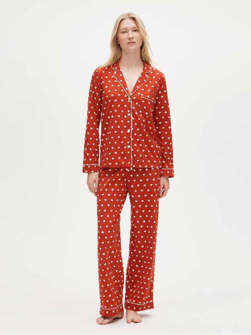 J.Crew Dreamy cotton-blend pajama pant set in heart print CR301